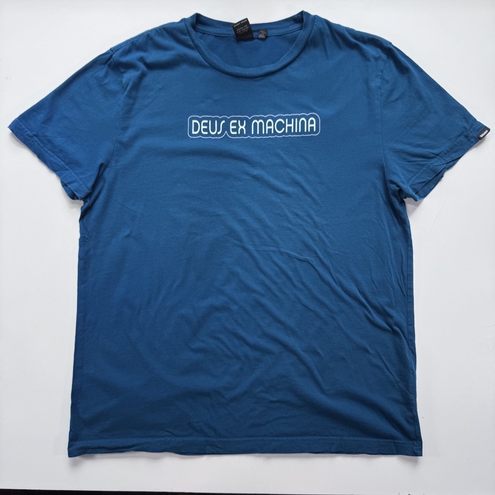 DEUS EX MACHINA Short Sleeve T-Shirt Tee Logo Mens XLarge Blue
